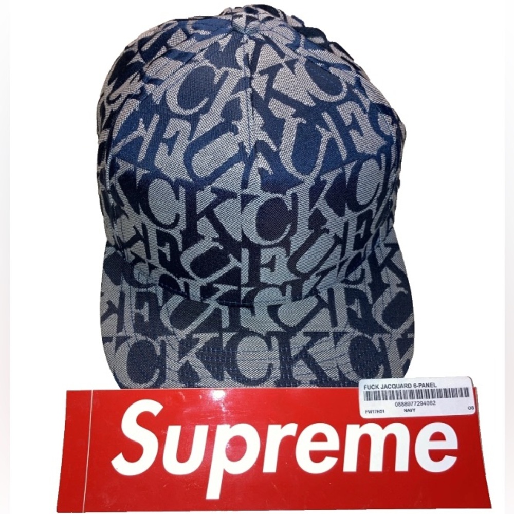 Supreme F -WORD Jacquard FW17 Snapback cap / hat  Blue / gray   + sticker